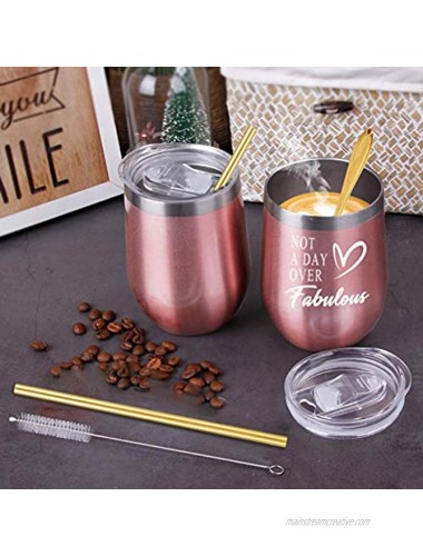 WONDAY Gifts for Women-Birthday Gifts for Women-Wine Gifts Ideas for Women Mother BFF Mom Friends Wife Daughter Sister 12 OZ Stainless Steel Wine Tumbler with Lid and Coffee Spoon RoseGold