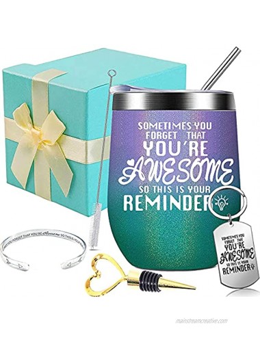 You Are Awesome Wine Tumbler Thank You Gifts Inspirational Funny Birthday Gifts For Women Friend Mom Coworker Teacher Sister Wine Gift Ideas For Her 12oz Glitter Insulated Wine Tumbler With Lid