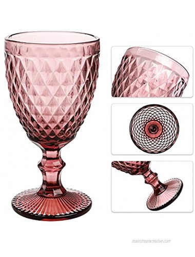 ZOOFOX Set of 6 Wine Glasses 10 oz Colored Glass Goblet with Diamond Pattern Embossed High Clear Glassware for Party and Wedding Multi-Colors