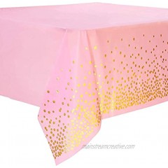 108"x54" 4 Packs Pink and Gold Disposable Party Tablecloth for Rectangle Table Gold Stamping Dot Confetti Rectangular Plastic Table Cover for Bachelorette Girl Birthday and Baby Shower Wedding