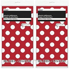 2 Pack Polka Dot Plastic Tablecloth 108 x 54 Red with White dots
