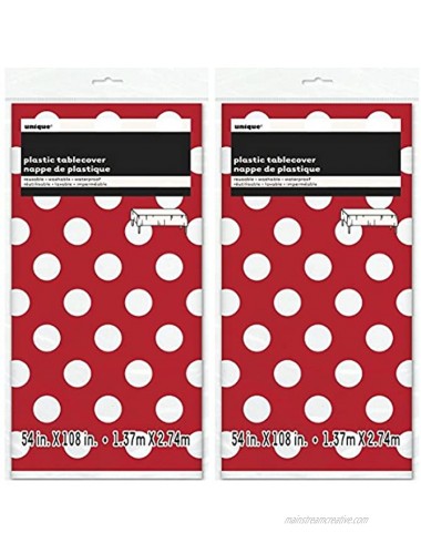 2 Pack Polka Dot Plastic Tablecloth 108 x 54 Red with White dots