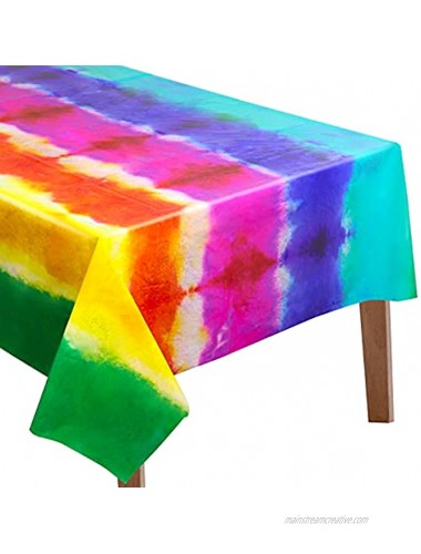 2 Pieces Tie Dye Tablecloth Plastic Tie Dye Theme Table Cover Rainbow Table Cover Rectangle Colorful Table Cover for Tie Dye Kitchen Family Dining Room Birthday Party Decoration 86.6 x 51.2 Inch