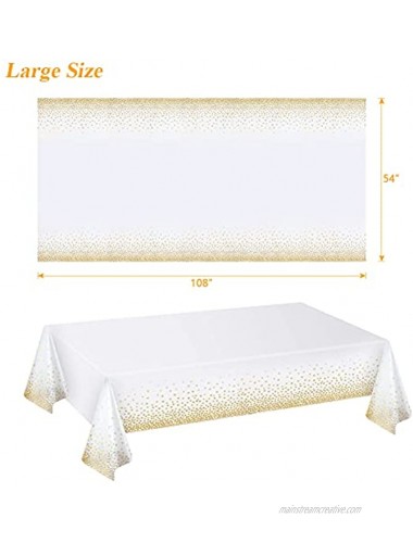 4 Pack Plastic Tablecloths for Rectangle Tables 54 x 108 Waterproof Party Table Cloths Disposable Gold Dot Confetti Rectangular Table Covers for Parties Graduation Wedding Thanksgiving Christmas