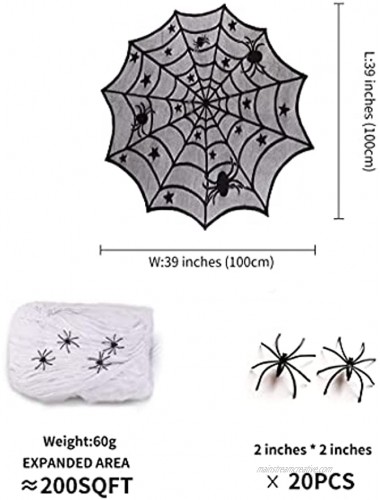 6 Props Halloween Table Decor Spider Web Halloween Tablecloth Table Cover Black Lace Table Runner Fireplace Mantle Scarf+Stretch Cobweb Set+Halloween Bats Decor Home Decor Halloween Decorations