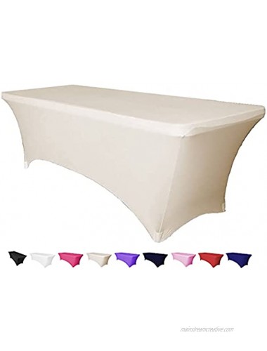 6ft Tablecloth Rectangular Spandex Linen Table Cloth Fitted Cover for 6 Foot Folding Table Wedding Linens Banquet Cloths Rectangle Covers Ivory