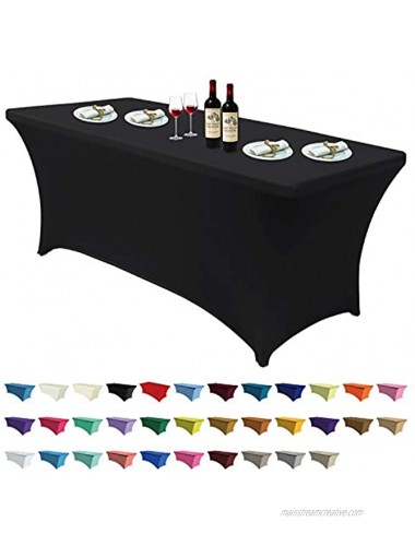 ABCCANOPY Spandex Table Cover 6 ft. Fitted 30+ Colors Polyester Tablecloth Stretch Spandex Table Cover-Table Toppers 6 FT Black
