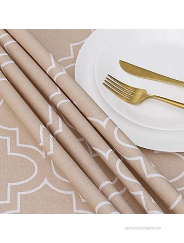 AooHome 60 Inch Round Tablecloth Fabric Spill-Proof Water Repellent Geometric Quatrefoil Table Cloth for Celebration Holiday Party Machine Washable Heavy Weight Khaki