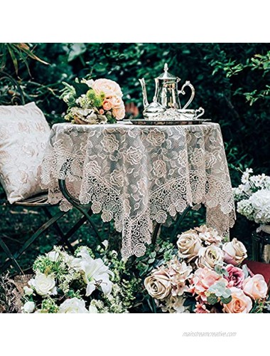 ARTABLE Rectangle Small Table Cloth Lace Macrame Vintage Tablecloth Shabby Chic Embroidered Oblong Table Cover for Wedding Banquet Holiday Long Dinner Tables Golden 33 x 33