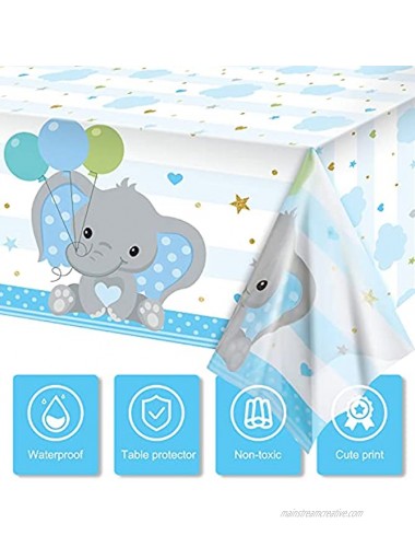 Baby Shower Table Cover Decorations Elephant Tablecloth Table Cover Plastic Rectangle Table Decors for Baby Boy Girl Gender Reveal Party Supplies 54 x 108 Inches Blue,3 Pieces