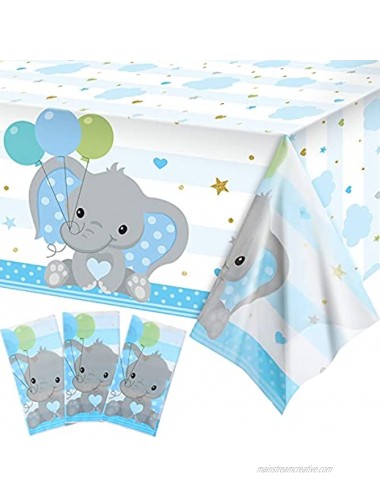 Baby Shower Table Cover Decorations Elephant Tablecloth Table Cover Plastic Rectangle Table Decors for Baby Boy Girl Gender Reveal Party Supplies 54 x 108 Inches Blue,3 Pieces