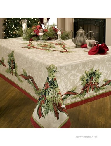 Benson Mills Christmas Ribbons Engineered Printed Fabric Tablecloth 52-Inch-by-70 Inch