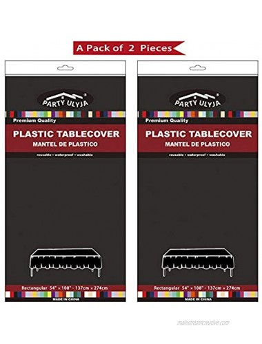 Black Plastic Tablecloths 2 Pack Disposable Table Covers 54 x 108 Inch Baby Shower Party Tablecovers PEVA Opaque Table Cloths for BBQ Picnic Birthday Wedding Banquet Parties 8 ft Rectangle Table Use