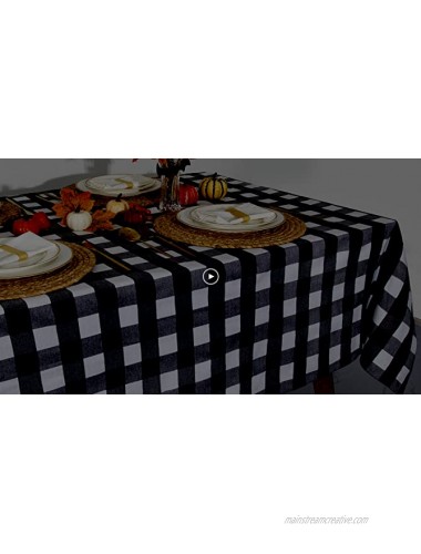 Buffalo Checkered Tablecloth 56 x 84 inch Black White Plaid Table Cloth Farmhouse Tablecloth for Halloween Thanksgiving Party Decorations