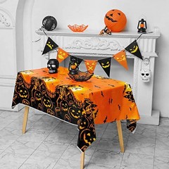 CAKKA Halloween Tablecloth 2 Pack 54x108” Disposable Table Cover Rectangle Plastic Table Cloths for for Halloween Party Decoration Supplies Pumpkin Hunted House