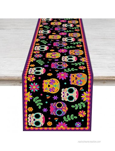 Day of The Dead Table Runner Sugar Skull Dia De Los Muertos Tablecloth Mexico Holiday Party Kitchen Dining Room Home Decoration