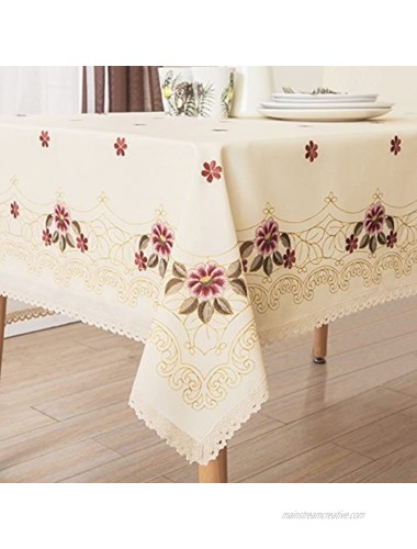 Decorative Red Floral Print Lace Water Resistant Tablecloth Wrinkle Free and Stain Resistant Fabric Tablecloths for Kitchen Room 60 Inch by 84 Inch