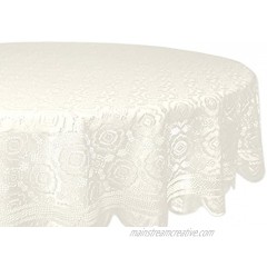 DII Home Essentials 100% Polyester Machine Washable Shabby Chic Vintage Tablecloth or Overlay 63" Round Vintage Lace Cream