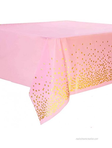 EMAAN 2 Pack Pink Premium Rectangle Table Plastic Tablecloth Party Table Cloths Disposable 54 x 108 inches Gold Dots Rectangular Waterproof Table Cover for Parties Wedding Baby Shower