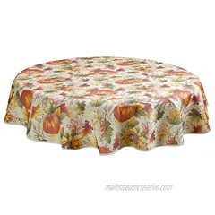 European Fall Harvest Pumpkins and Autumn Leaves Printed Tablecloth 60 Round