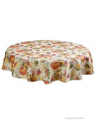 European Fall Harvest Pumpkins and Autumn Leaves Printed Tablecloth 60 Round