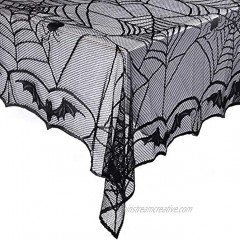 eZAKKA Halloween Tablecloth Lace Rectangular Black Spider Web 48 x 96 inch Polyester Spooky Bat Lace Tablecover for Gothic Halloween Party Home Decorations