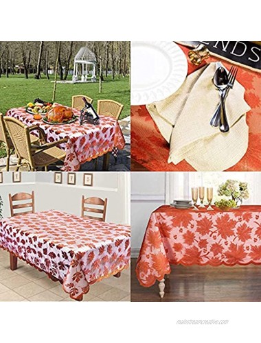 Fall Decoraions Maple Leaves Tablecloth Brown Rectangle Lace Table Cover Thanksgiving Decoration Fall Table Linen Perfect for Harvest Festival Party Dinner TableToppers Everyday UseLarge