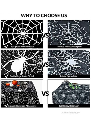 Halloween Tablecloth 60 x 104 inch Rectangular Black Spider Web Table Cloths Spillproof Washable Polyester Tablecover Perfect for Halloween Party Decorations