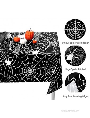 Halloween Tablecloth 60 x 104 inch Rectangular Black Spider Web Table Cloths Spillproof Washable Polyester Tablecover Perfect for Halloween Party Decorations