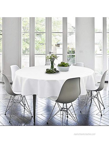 Hiasan White Round Tablecloth 60 Inch Waterproof Stain Resistant Spillproof Polyester Fabric Table Cloth for Dining Room Kitchen Parties
