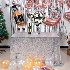 JYFLZQ Silver Sequin Tablecloth 50 x80 Rectangular Sparkly Drape Table Cloths Table Cover Overlay for Wedding Birthday Party Baby Bridal Shower