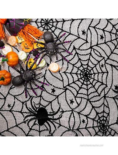 Korlon 2 Pieces Halloween Tablecloth Halloween Spider Web Tablecloth Table Cover 54”x 72” Rectangular & 42” Round Black Spider Web Lace Tablecloth for Halloween Kitchen Decor Party Decorations