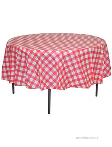 MATENG 10 Pack Premium Round Plastic Checkered BBQ Tablecloth Gingham Checkerboard Disposable Plastic Tablecloth 70.8 inch. Red
