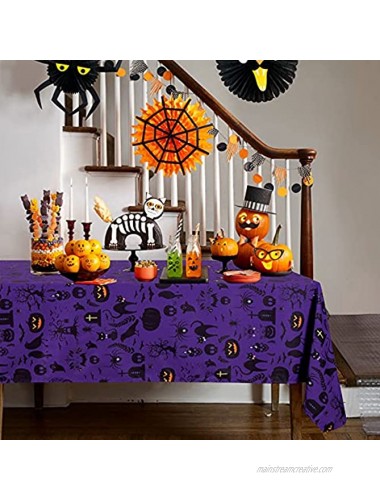 MoKoHouse Halloween Decorations Tablecloth 57x84 Inches Pumpkin Tablecloth Black Ghost Cat Printed Table Cover Purple Halloween Party Supplies Holiday Decoration
