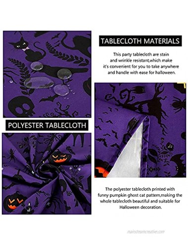MoKoHouse Halloween Decorations Tablecloth 57x84 Inches Pumpkin Tablecloth Black Ghost Cat Printed Table Cover Purple Halloween Party Supplies Holiday Decoration