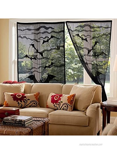 Pawliss Halloween Decorations Indoor Black Lace Party Decor Bat Window Curtains Spider Web Fireplace Mantel Scarf Cover Spiderweb Table Topper Tablecloth Set of 4