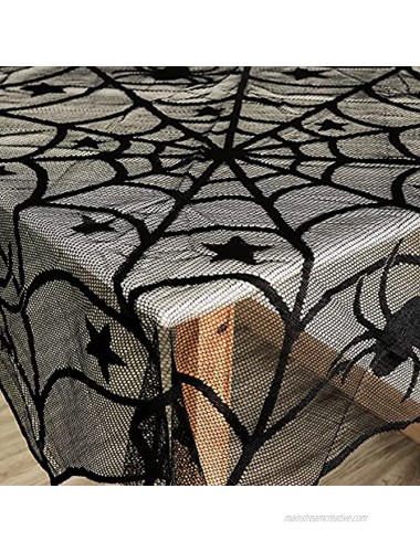 Pawliss Halloween Decorations Indoor Black Lace Party Decor Bat Window Curtains Spider Web Fireplace Mantel Scarf Cover Spiderweb Table Topper Tablecloth Set of 4