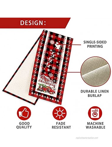 Pinata Christmas Table Runner 72 Inches Long x 13 Burlap Linen Winter Holiday Xmas Theme Red Buffalo Plaid Snowman Snowflake Kitchen Coffee Dining Party Truck Santa Claus Deer Tree Outdoor Tablecloth