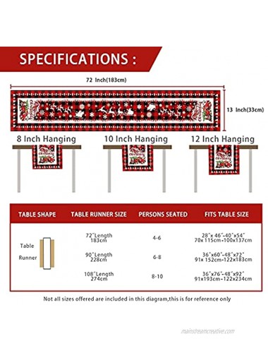 Pinata Christmas Table Runner 72 Inches Long x 13 Burlap Linen Winter Holiday Xmas Theme Red Buffalo Plaid Snowman Snowflake Kitchen Coffee Dining Party Truck Santa Claus Deer Tree Outdoor Tablecloth