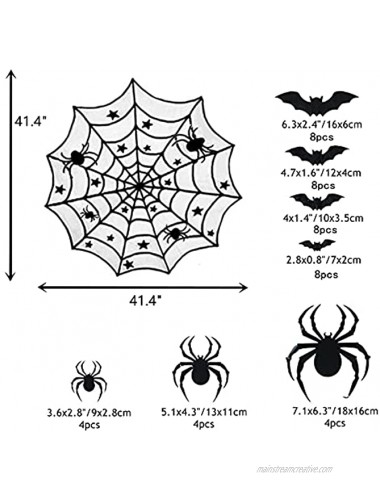 PiPiPrawn 6pack Halloween Tablecloth Halloween Fireplace Mantel Scarf & Round Table Cover & Lace Table Runner & Cobweb Lampshade with 32pcs Scary 3D Bat 12pcs Scary 3D Spider for Halloween Party