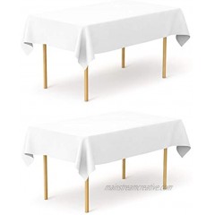 Pomp Pure White 60 x 102 Poplin Polyester Tablecloth 2 Pack | Wrinkle + Stain Resistant Easy Care Premium Fabric | Fits 6FT Rectangle Table