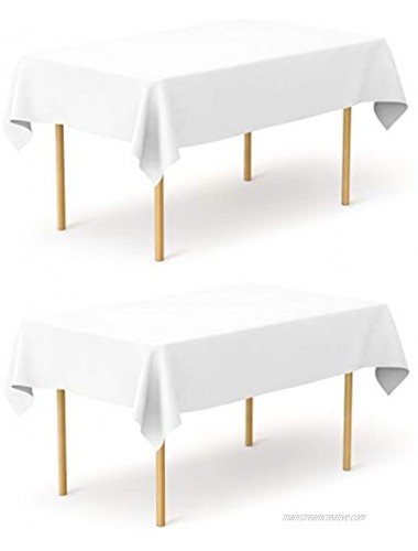 Pomp Pure White 60 x 102 Poplin Polyester Tablecloth 2 Pack | Wrinkle + Stain Resistant Easy Care Premium Fabric | Fits 6FT Rectangle Table