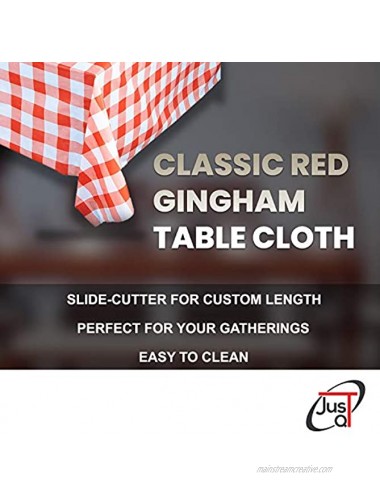 Red Gingham Checkered Table Cloth Self Cutter Picnic Durable Table Cover Plastic Tablecloth Rectangle Roll 54 Inch X 100 Feet | Water Resistant Party Decor