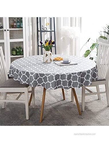 Smiry Waterproof Vinyl Tablecloth Non Slip Flannel Backing Rectangle Table Cover Spill-Proof Wipeable Table Top Cloth for Holiday and Outdoors Picnic 60 Round Grey Moroccan