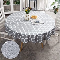 Smiry Waterproof Vinyl Tablecloth Non Slip Flannel Backing Rectangle Table Cover Spill-Proof Wipeable Table Top Cloth for Holiday and Outdoors Picnic 60" Round Grey Moroccan