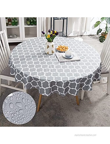 Smiry Waterproof Vinyl Tablecloth Non Slip Flannel Backing Rectangle Table Cover Spill-Proof Wipeable Table Top Cloth for Holiday and Outdoors Picnic 60 Round Grey Moroccan