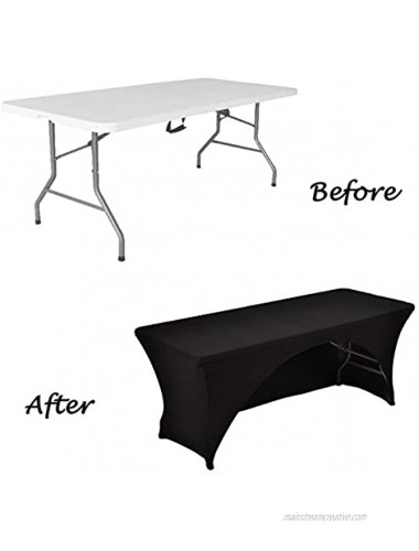 Spandex Table Cover 4 ft. Fitted Polyester Tablecloth Stretch Table Cover Table Topper Open Back Black