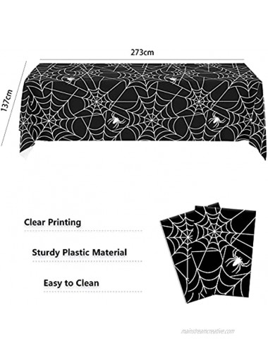 Spider Web Tablecloth for Halloween Party Decorations 2 Pack Plastic Halloween Table Covers 54''x110'' Black Spill-Proof Reusable Table Cloth for Halloween Decor