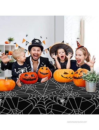 Spider Web Tablecloth for Halloween Party Decorations 2 Pack Plastic Halloween Table Covers 54''x110'' Black Spill-Proof Reusable Table Cloth for Halloween Decor