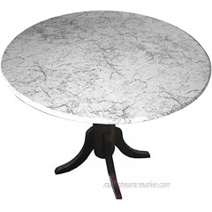 Table Cloth Round 36" to 48" Elastic Edge Fitted Vinyl Table Cover Classic White Marble